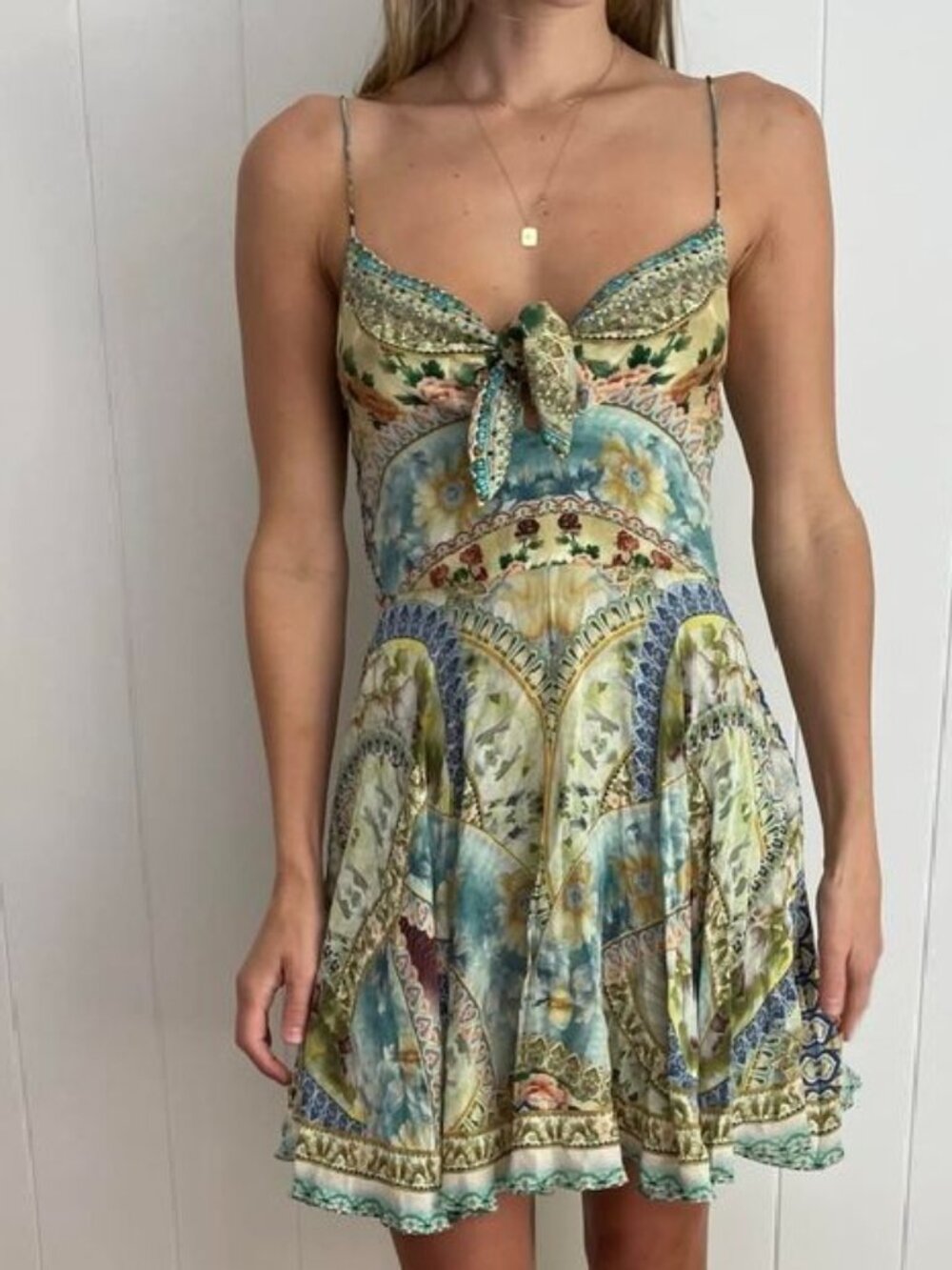 Camilla Sign Of Peace Short Dress With Tie Front Size 10 Small - Picture 7 of 14